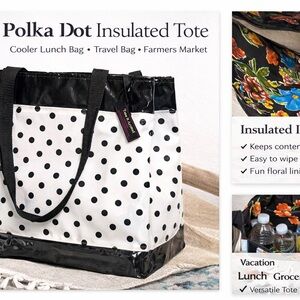 Polka Dot Insulated Tote - Black and White